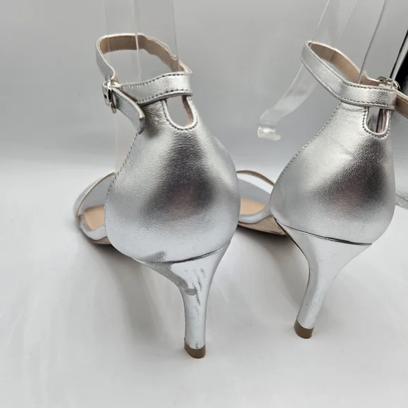 STUART WEITZMAN Leather Kitten Heels Metallic Silver EU 36.5